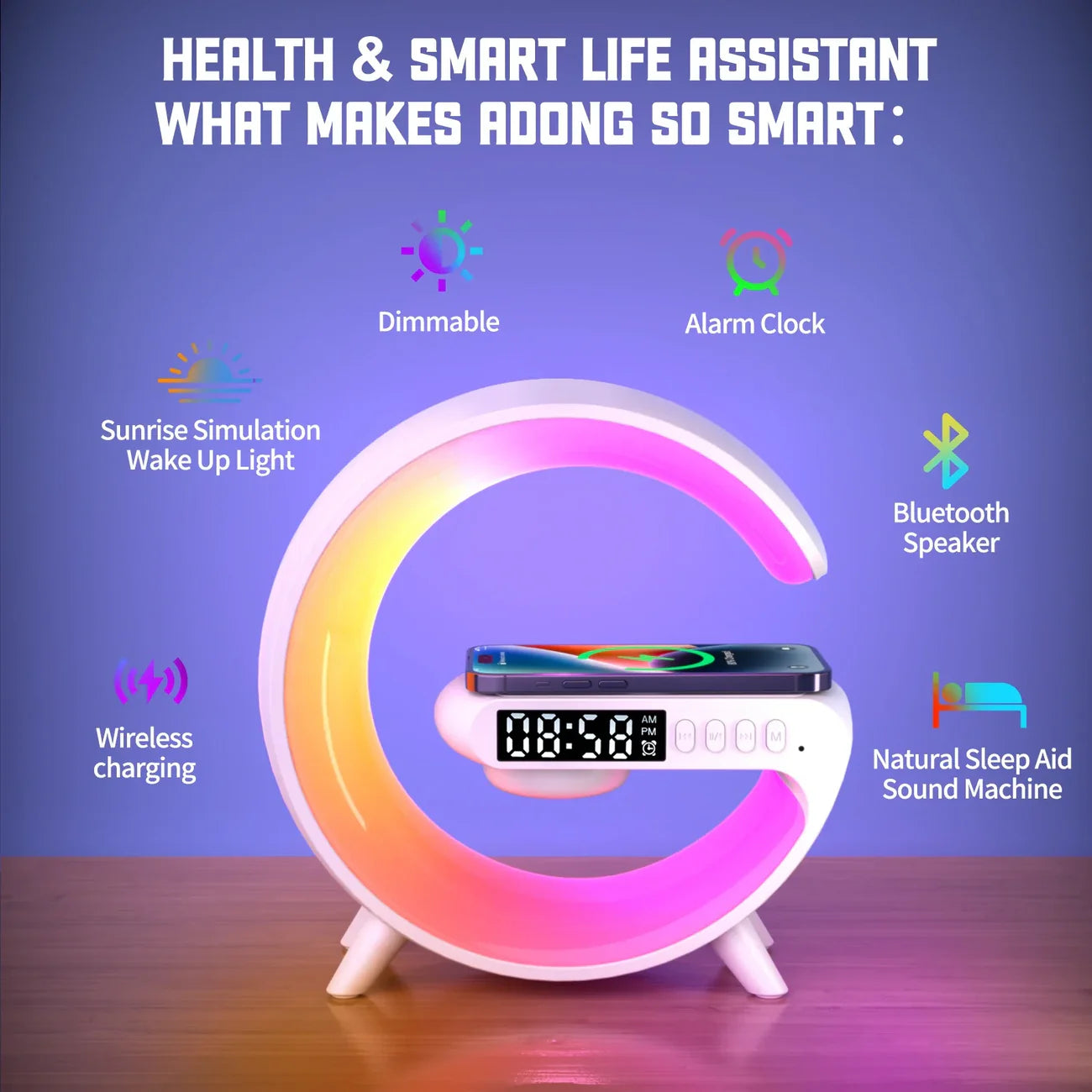 G Light Bluetooth speaker clock alarm clock wireless charger night light